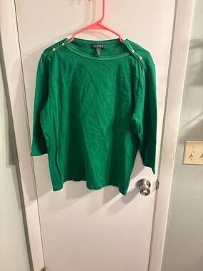 Lauren Ralph Lauren Green 3/4 Sleeve Button-Shoulder Knit Top Plus Size 2X